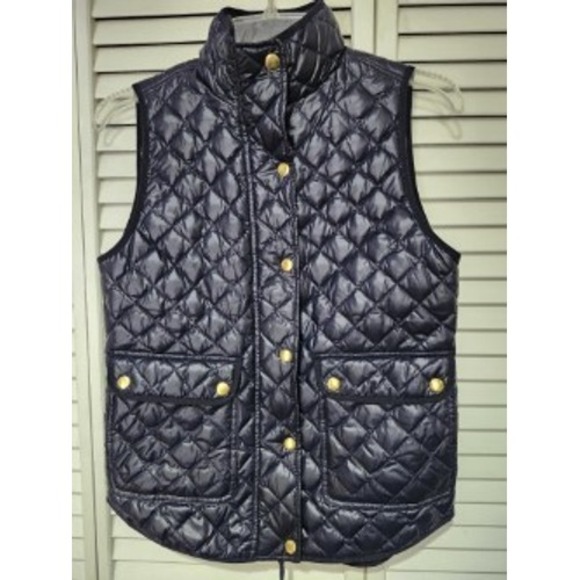 J.Crew Quilted Vest Womens XXS Navy Blue Gold Button Pockets - Picture 1 of 6